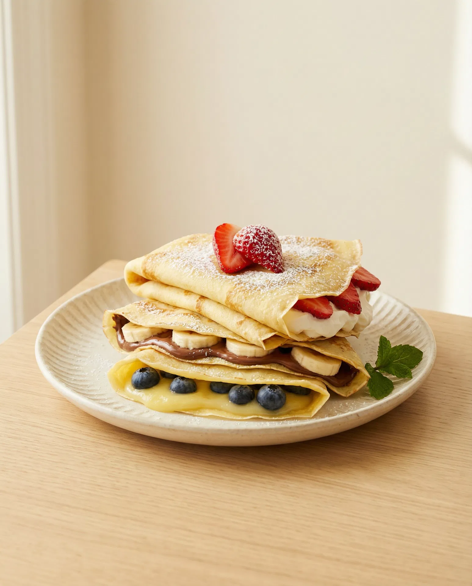 Fresh artisan crêpe stack by Whisper & Cream catering Suwanee, Alpharetta and Cumming GA